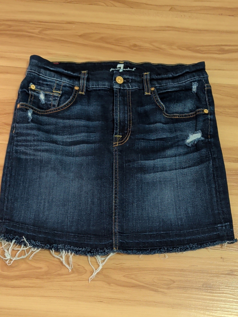 Dark Wash Distressed 7 For All Mankind Denim Skirt